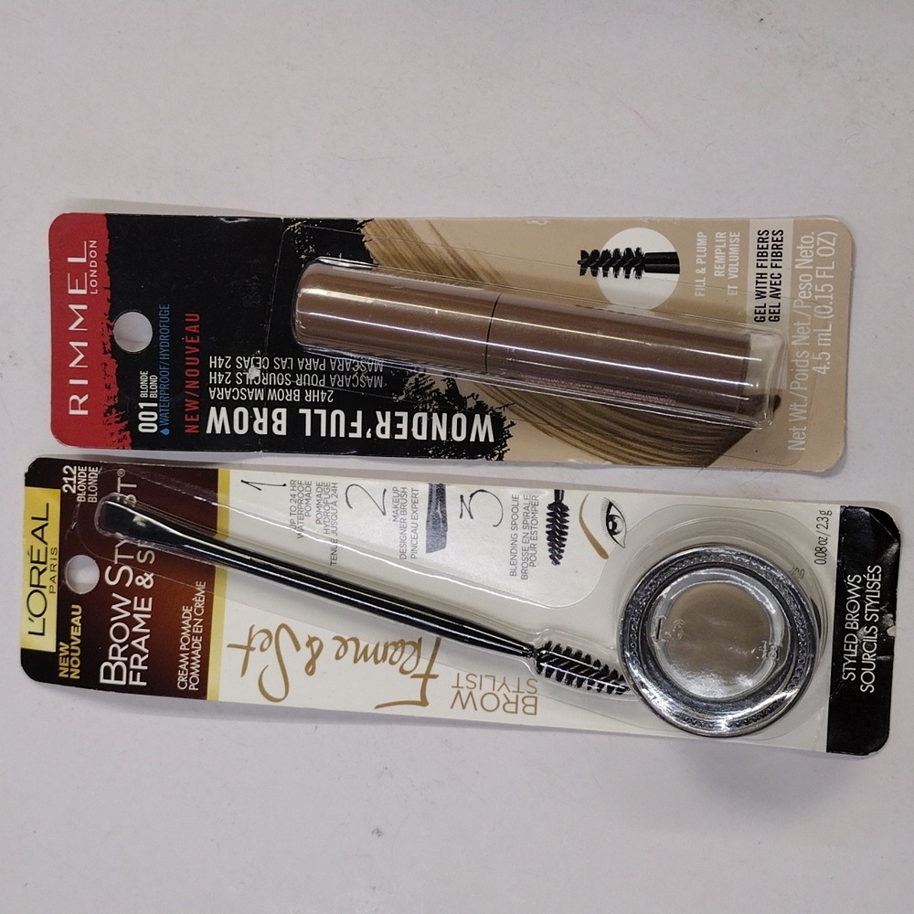 L'Oreal Paris Brow Stylist Frame and Set, Blonde, 0.08 oz & Rimmel brow mascara